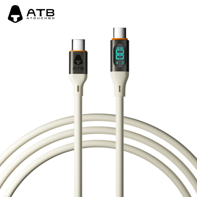 《ATB》100W C to C數位顯示親膚矽膠線_1.2m_牛奶白