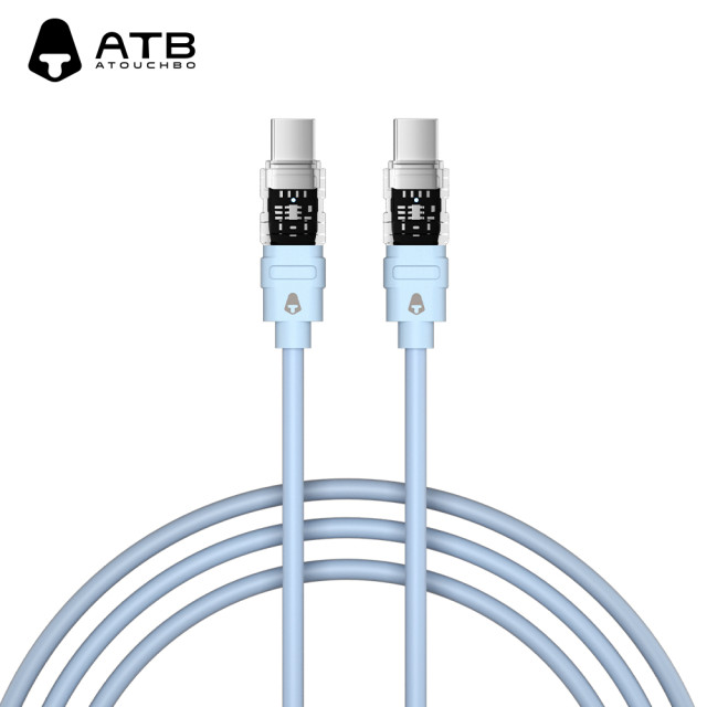 《ATB》60W C to C透明彩色矽膠線_1.2m_天空藍